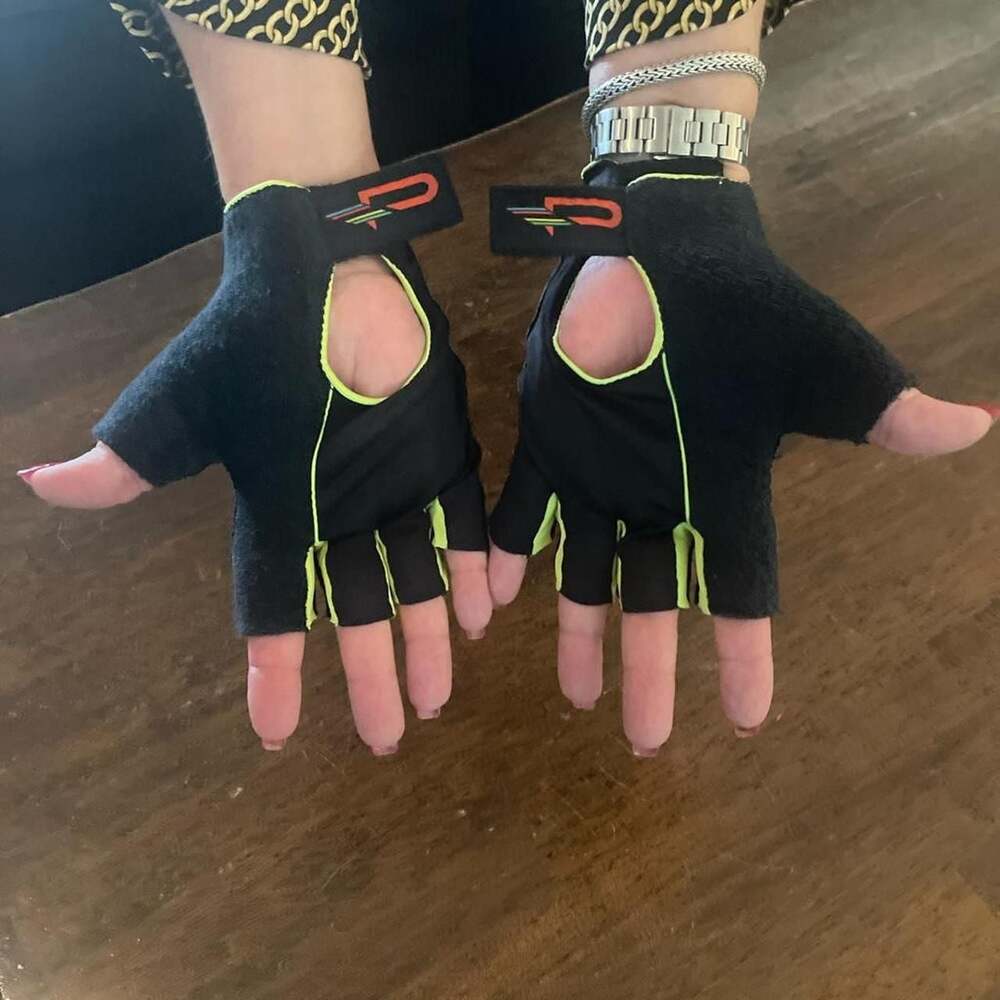 Bell Padded Leather Fingerless Biking Gloves Neon Cycling Gloves